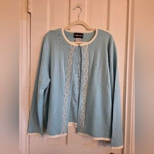 Sag Harbor Sky Blue Cardigan with White Trim